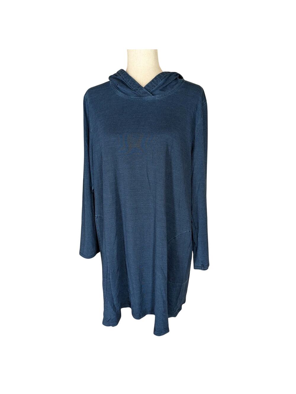 J Jill Pure Jill Indigo Long Sleeve Hoodie Dress Size XL Petite Pockets